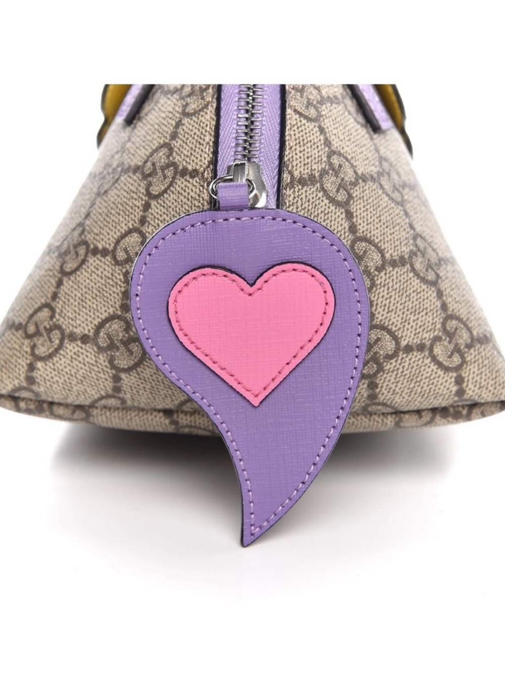 Gucci Beige GG Supreme Mini Dome Satchel with Purple Trim and Colorful Appliqués - Picture 9 of 9